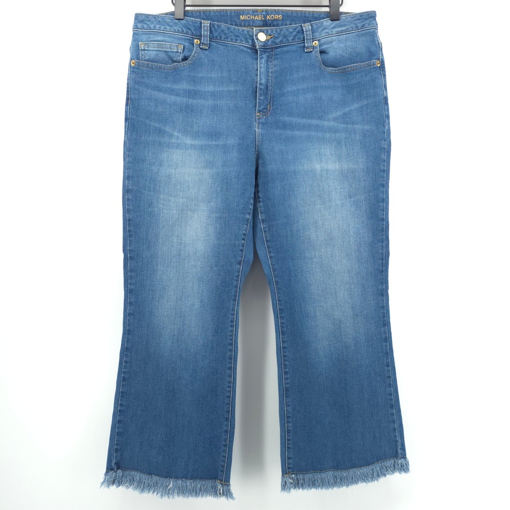 Michael Kors Womens Jeans Cropped Flare 12‎ Blue Frayed Hem Denim